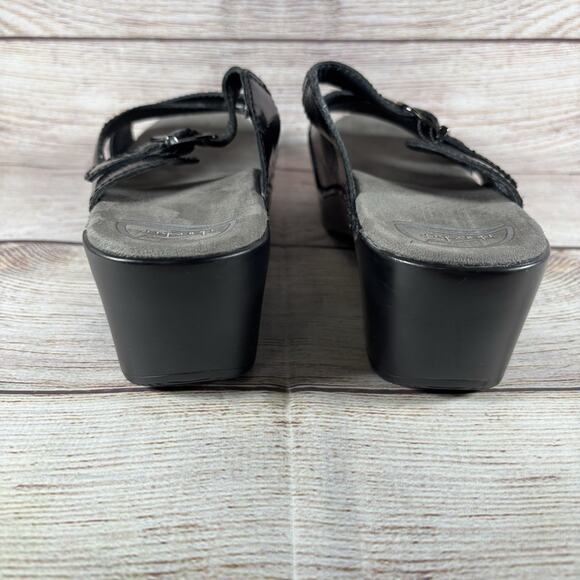 Dansko Womens 38 7.5-8 Sandals Sela Black Patent Leather Slide Wedge Open Toe - Picture 5 of 8